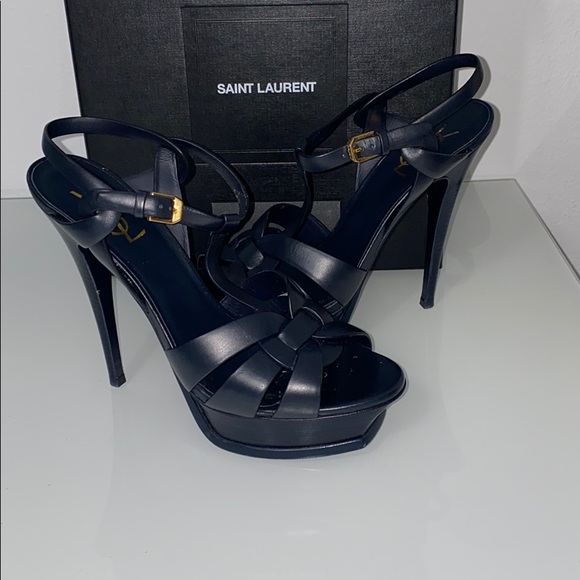 YSL Tribute platform sandal navy 40 1/2 - Picture 2 of 10